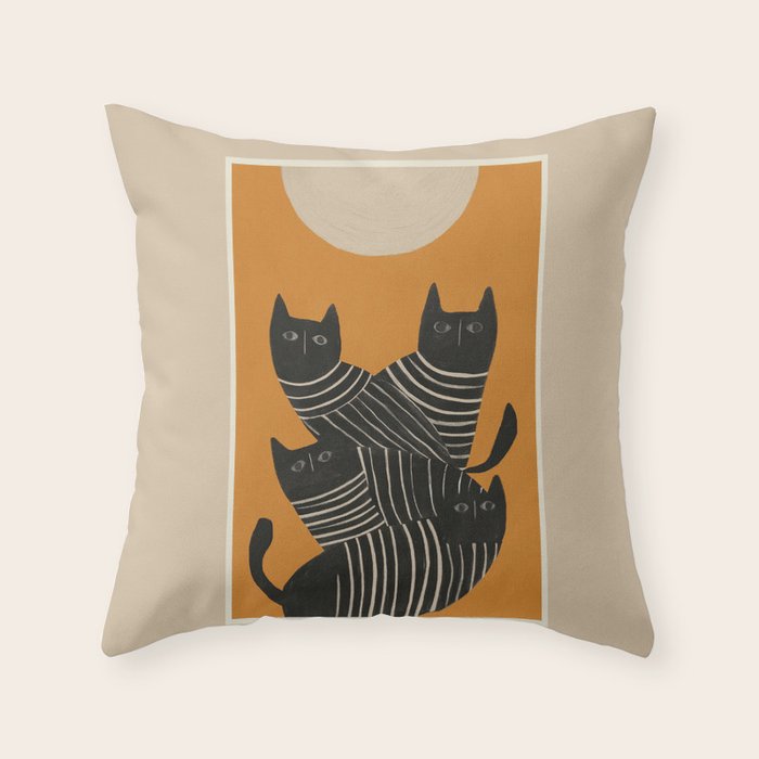 Abstract Black Cats Throw Pillow Gallery Image 1