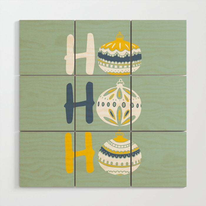 HoHoHo Cheerful little Christmas Illustration mint Wood Wall Art Gallery Image 1