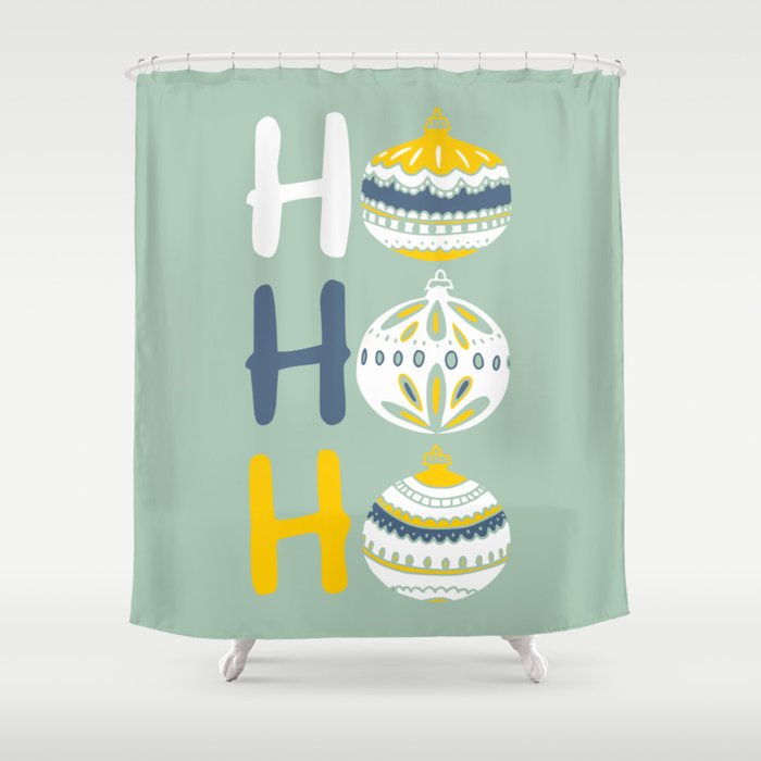 HoHoHo Cheerful little Christmas Illustration mint Shower Curtain Gallery Image 1