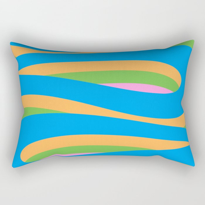 Pop Swirl Wavy Abstract Pattern Bright Blue Green Mustard Pink Rectangular Pillow Gallery Image 2