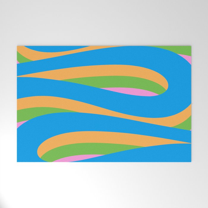 Pop Swirl Wavy Abstract Pattern Bright Blue Green Mustard Pink Welcome Mat Gallery Image 1