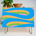 Pop Swirl Wavy Abstract Pattern Bright Blue Green Mustard Pink Credenza Gallery Image 1