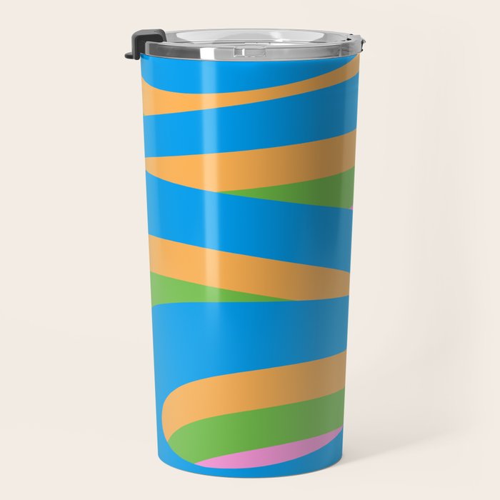 Pop Swirl Wavy Abstract Pattern Bright Blue Green Mustard Pink Travel Mug Gallery Image 3