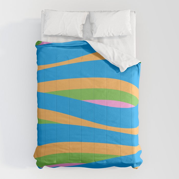Pop Swirl Wavy Abstract Pattern Bright Blue Green Mustard Pink Comforter Gallery Image 6