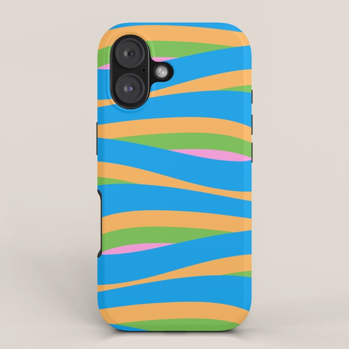 Pop Swirl Wavy Abstract Pattern Bright Blue Green Mustard Pink iPhone Case Gallery Image 1