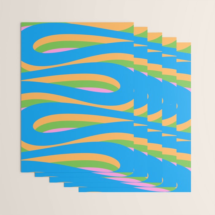 Pop Swirl Wavy Abstract Pattern Bright Blue Green Mustard Pink Wrapping Paper Gallery Image 3