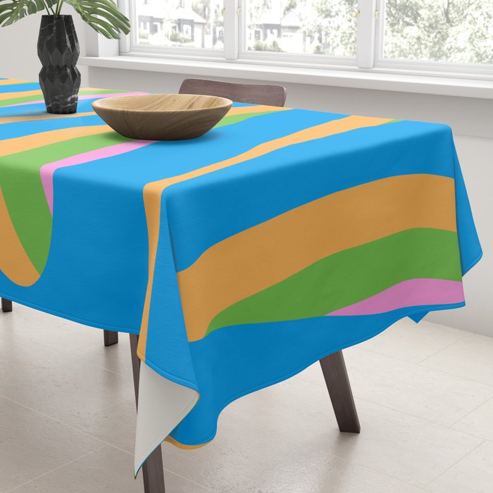 Pop Swirl Wavy Abstract Pattern Bright Blue Green Mustard Pink Tablecloth Gallery Image 3