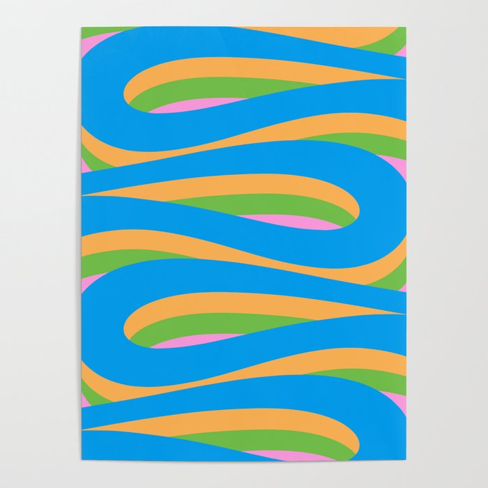 Pop Swirl Wavy Abstract Pattern Bright Blue Green Mustard Pink Poster Gallery Image 1