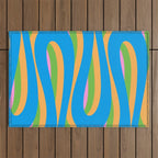 Pop Swirl Wavy Abstract Pattern Bright Blue Green Mustard Pink Outdoor Rug Gallery Image 1