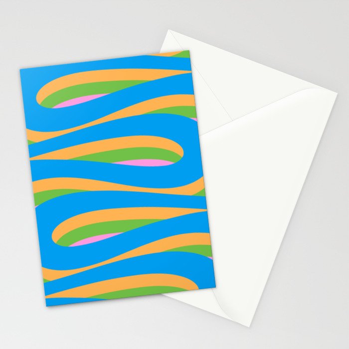 Pop Swirl Wavy Abstract Pattern Bright Blue Green Mustard Pink Stationery Card Gallery Image 2