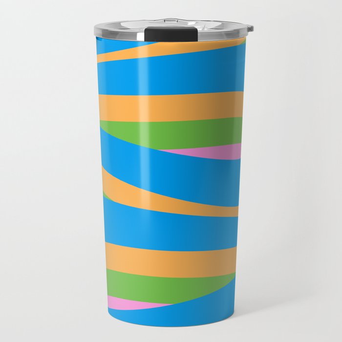 Pop Swirl Wavy Abstract Pattern Bright Blue Green Mustard Pink Travel Mug Gallery Image 1