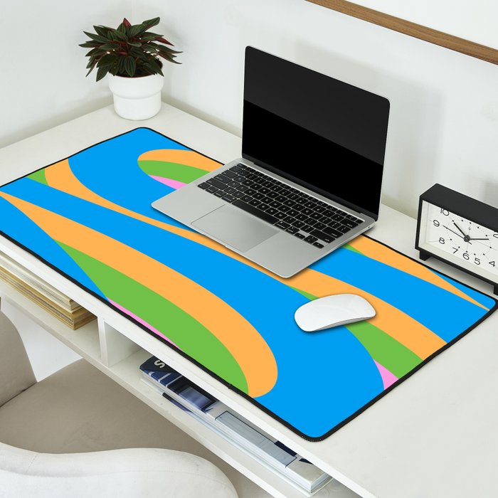 Pop Swirl Wavy Abstract Pattern Bright Blue Green Mustard Pink Desk Mat Gallery Image 2