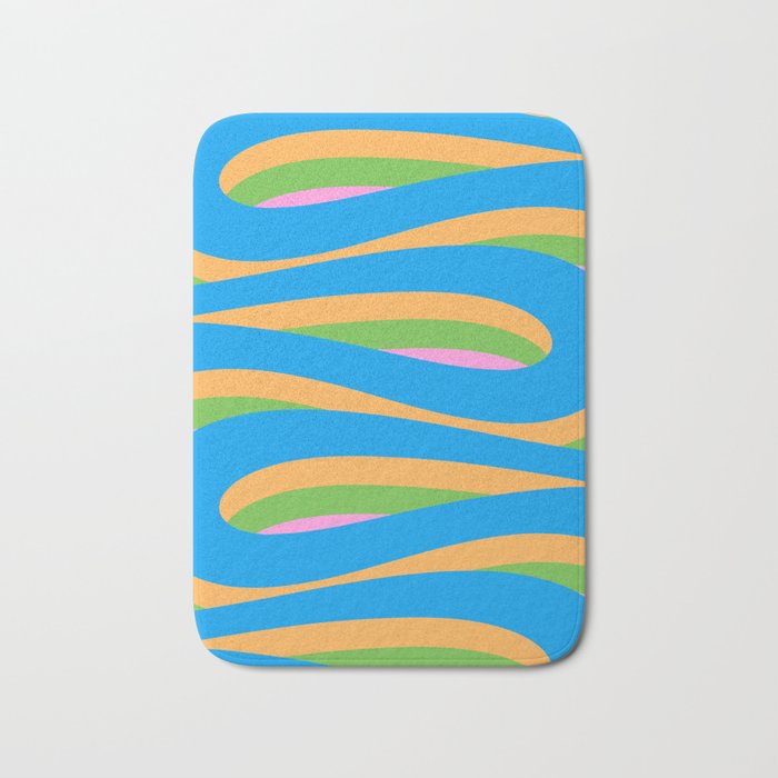 Pop Swirl Wavy Abstract Pattern Bright Blue Green Mustard Pink Bath Mat Gallery Image 1