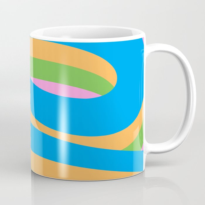 Pop Swirl Wavy Abstract Pattern Bright Blue Green Mustard Pink Coffee Mug Gallery Image 1