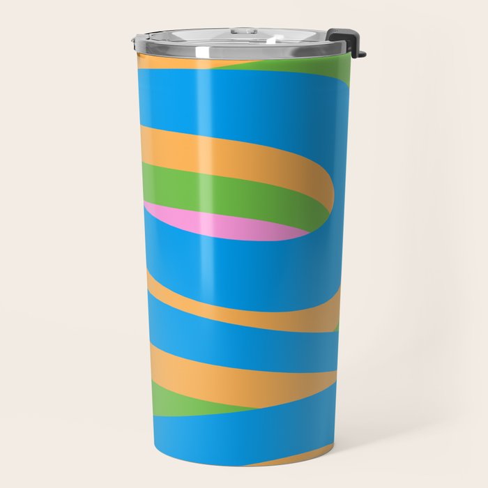 Pop Swirl Wavy Abstract Pattern Bright Blue Green Mustard Pink Travel Mug Gallery Image 2