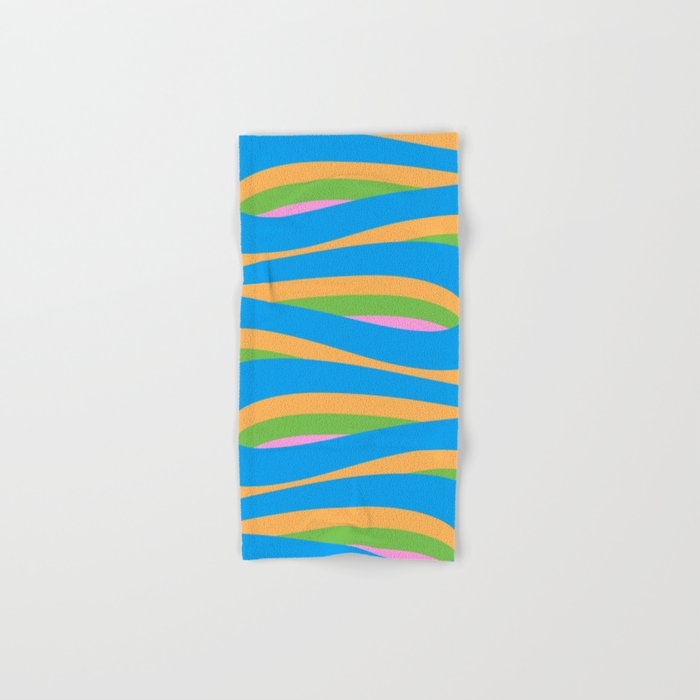 Pop Swirl Wavy Abstract Pattern Bright Blue Green Mustard Pink Bath Towel Gallery Image 1
