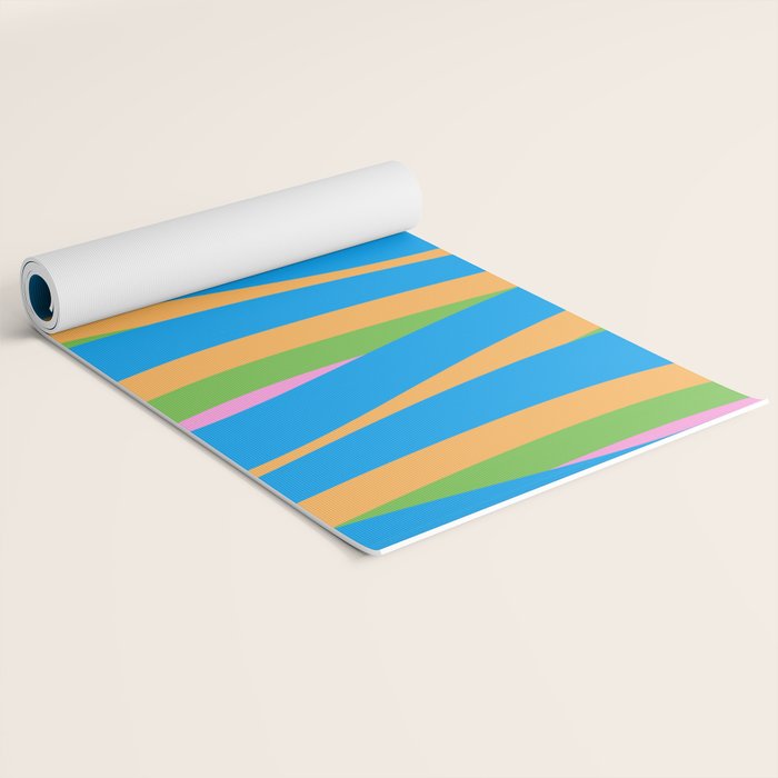 Pop Swirl Wavy Abstract Pattern Bright Blue Green Mustard Pink Yoga Mat Gallery Image 2
