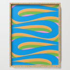 Pop Swirl Wavy Abstract Pattern Bright Blue Green Mustard Pink Serving Tray Gallery Image 1