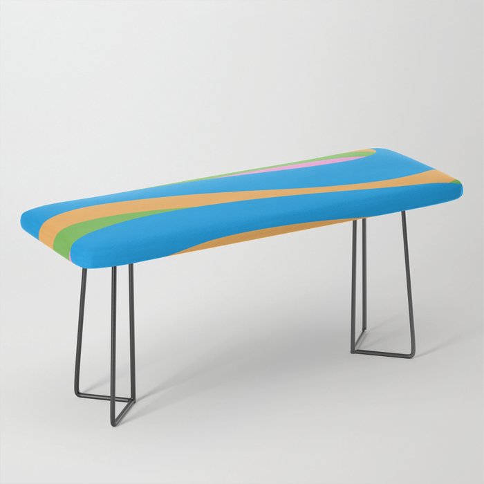 Pop Swirl Wavy Abstract Pattern Bright Blue Green Mustard Pink Bench Gallery Image 1