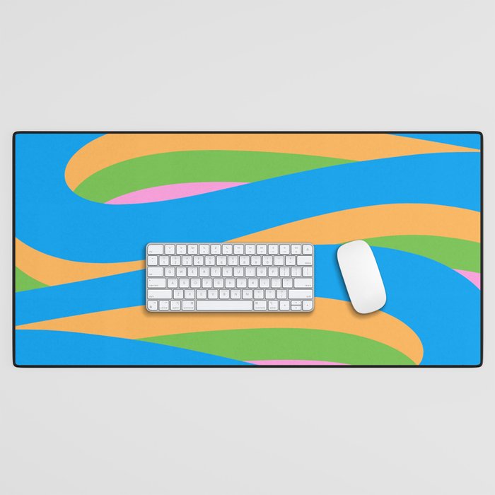 Pop Swirl Wavy Abstract Pattern Bright Blue Green Mustard Pink Desk Mat Gallery Image 1