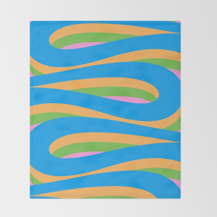 Pop Swirl Wavy Abstract Pattern Bright Blue Green Mustard Pink Throw Blanket Gallery Image 2