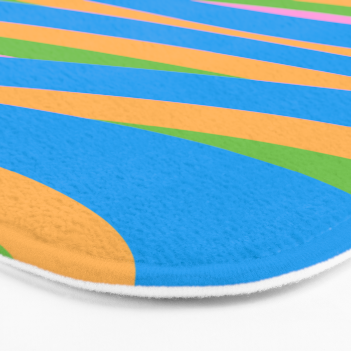 Pop Swirl Wavy Abstract Pattern Bright Blue Green Mustard Pink Bath Mat Gallery Image 3