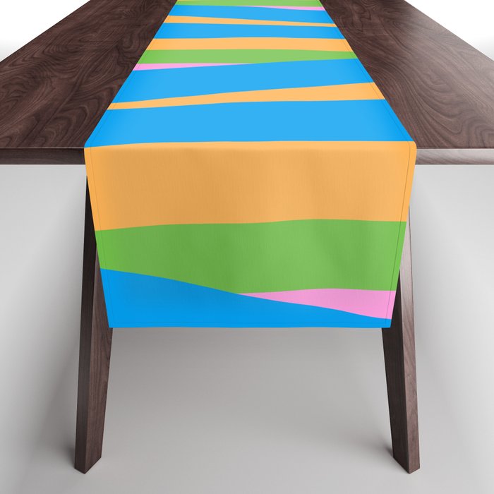 Pop Swirl Wavy Abstract Pattern Bright Blue Green Mustard Pink Table Runner Gallery Image 1