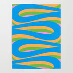 Pop Swirl Wavy Abstract Pattern Bright Blue Green Mustard Pink Poster Gallery Image 4