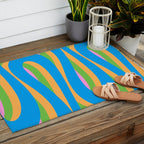 Pop Swirl Wavy Abstract Pattern Bright Blue Green Mustard Pink Outdoor Rug Gallery Image 2