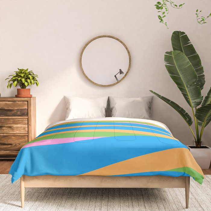 Pop Swirl Wavy Abstract Pattern Bright Blue Green Mustard Pink Comforter Gallery Image 3