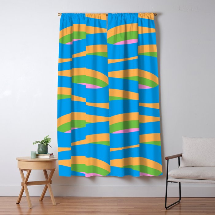 Pop Swirl Wavy Abstract Pattern Bright Blue Green Mustard Pink Window Curtain Gallery Image 1