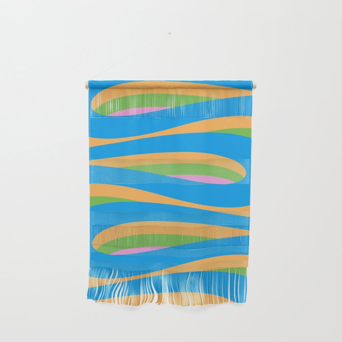 Pop Swirl Wavy Abstract Pattern Bright Blue Green Mustard Pink Wall Hanging Gallery Image 1