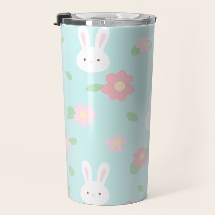 Cute rabbit bunny animal with spring flowers Travel Mug Gallery Image 3