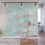 Cute rabbit bunny animal with spring flowers Wall Mural Gallery Image 1