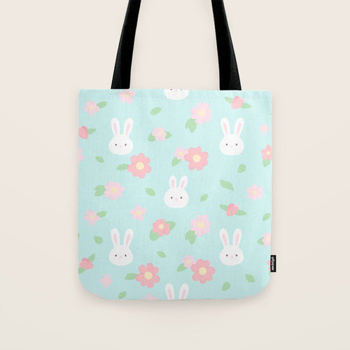 Cute Rabbit Bunny Animal With Spring Flowers Tote Bag Gallery Image 1