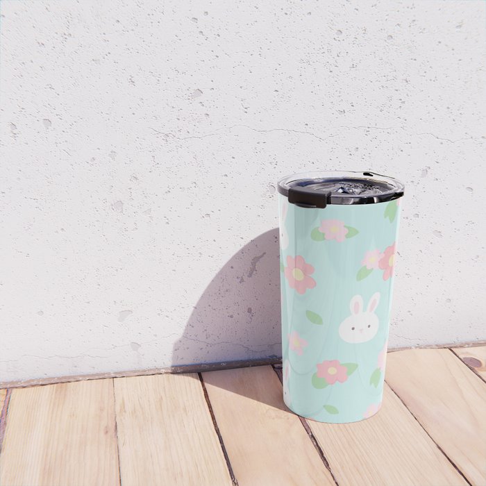 Cute rabbit bunny animal with spring flowers Travel Mug Gallery Image 4