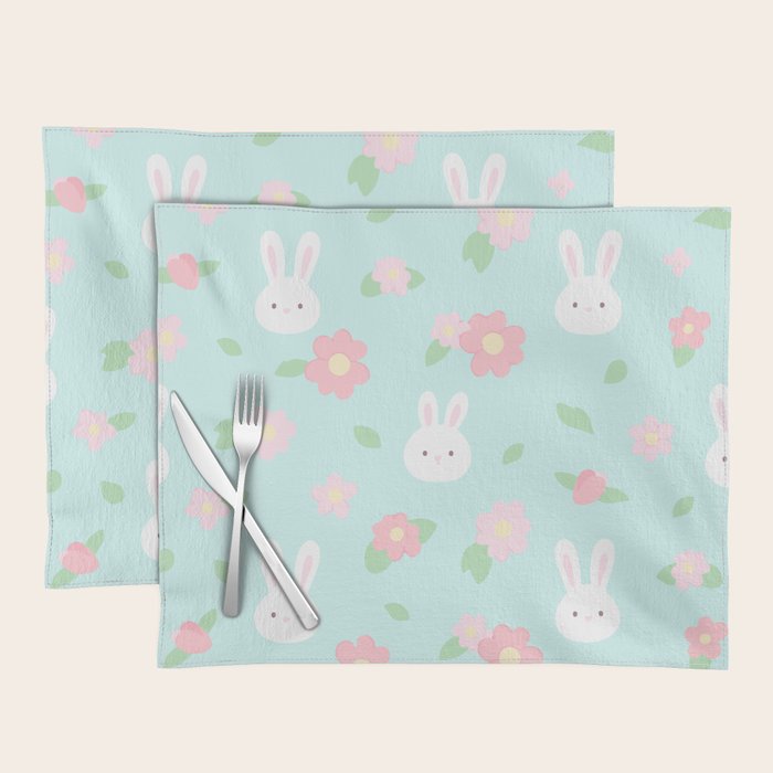 Cute rabbit bunny animal with spring flowers Placemat Gallery Image 1