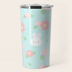 Cute rabbit bunny animal with spring flowers Travel Mug Gallery Image 1