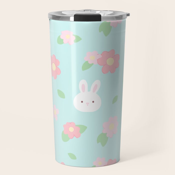 Cute rabbit bunny animal with spring flowers Travel Mug Gallery Image 1