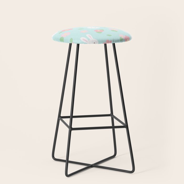 Cute rabbit bunny animal with spring flowers Stool Gallery Image 1
