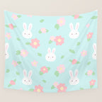 Cute rabbit bunny animal with spring flowers Wall Tapestry Gallery Image 4