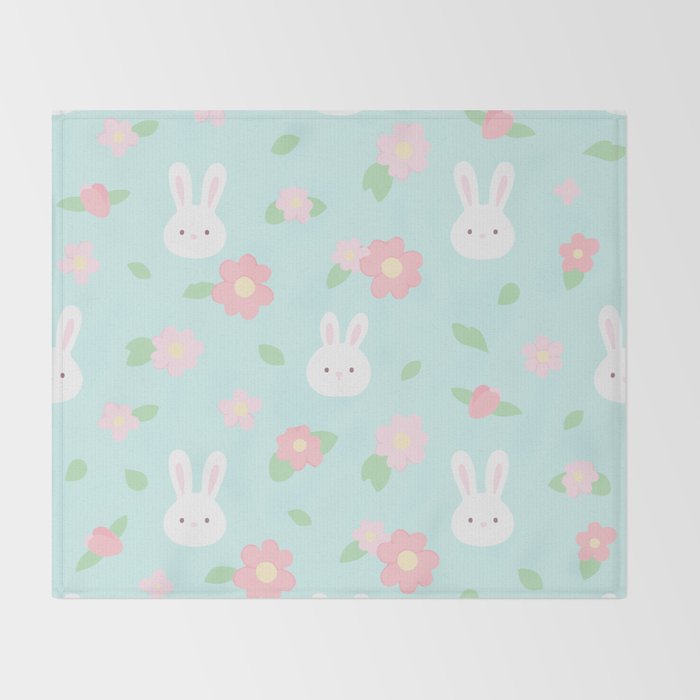 Cute rabbit bunny animal with spring flowers Throw Blanket Gallery Image 2