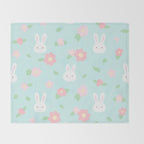 Cute rabbit bunny animal with spring flowers Throw Blanket Gallery Image 2