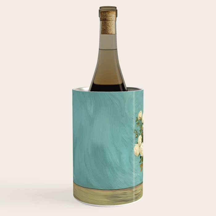 White Roses in Blue Vase Wine Chiller Gallery Image 2