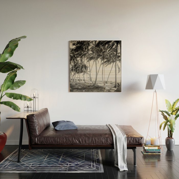 Miami Florida Palm Trees Black and White Vintage Photograph, 1915 Wood Wall Art Gallery Image 2
