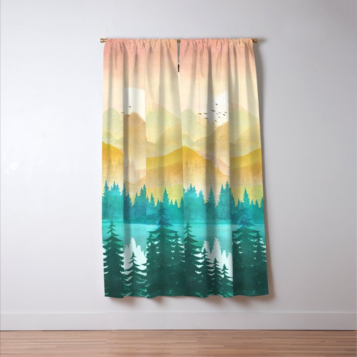 Summer Mountain Sunrise Window Curtain Gallery Image 3