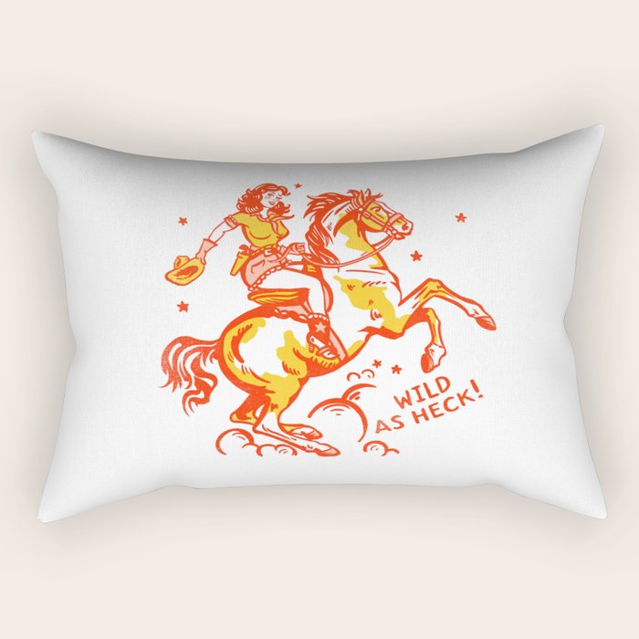Retro Cowgirl Horse Riding Art. Vintage Western Decor Rectangular Pillow Gallery Image 2