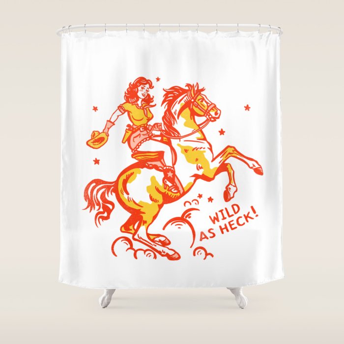 Retro Cowgirl Horse Riding Art. Vintage Western Decor Shower Curtain Gallery Image 1
