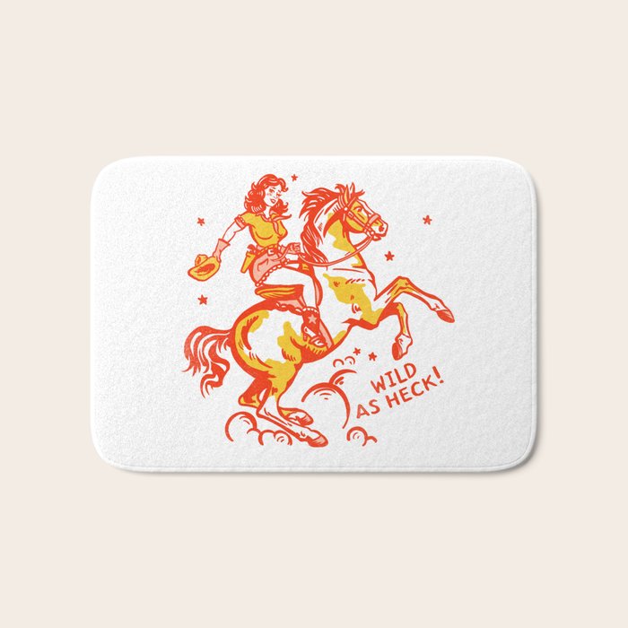 Retro Cowgirl Horse Riding Art. Vintage Western Decor Bath Mat Gallery Image 1