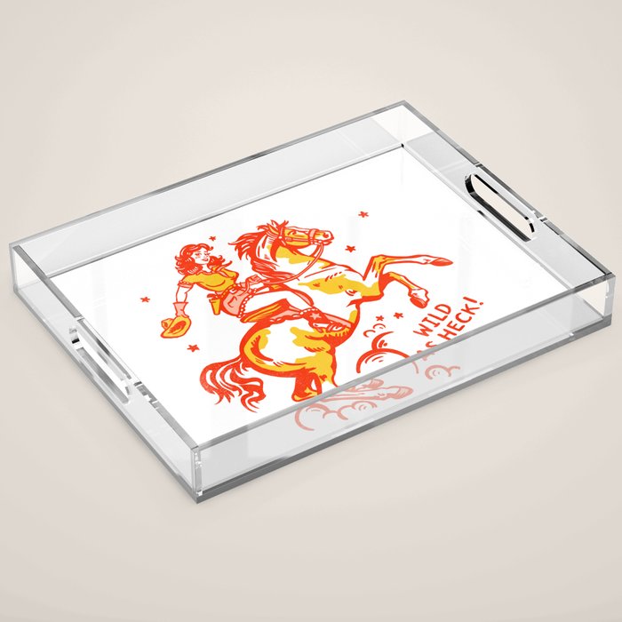 Retro Cowgirl Horse Riding Art. Vintage Western Decor Acrylic Tray Gallery Image 1